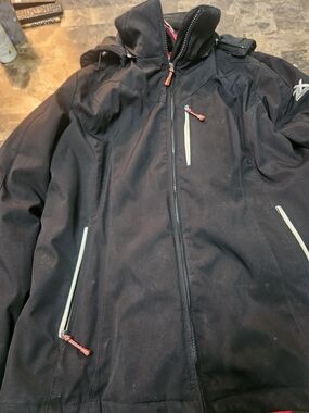 Women's Black  Coat with Hood - Weather-Resistant Shell